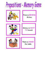 English Worksheet: Memory Game --> Prepositions -- Part  01