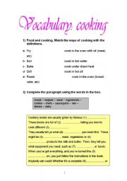 English Worksheet: Vocabulary: cooking