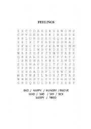 English Worksheet: Feelings wordsearch