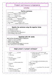 English Worksheet: Present continuous or progressive ACTIVITIES