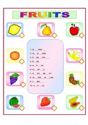 English Worksheet: Fruits