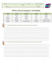 English worksheet: Angelas timetable