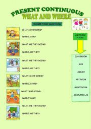 English Worksheet: PRESENT CONTINUOUS - WHAT AND WHERE