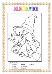 English Worksheet: Color the witch