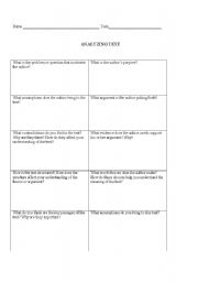 English worksheet: Analyzing Text Graphic Organizer