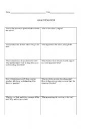 English Worksheet: Analyzing Text Graphic Organizer