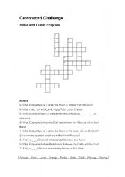 English Worksheet: Solar and Lunar Eclipse Crossword Challenge