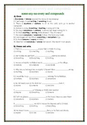 English Worksheet: SOME-ANY-NO-EVERY and  Compounds