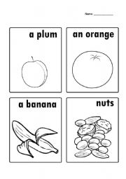 English Worksheet: Fruit colour in - Plum, Orange, Banana, Nuts
