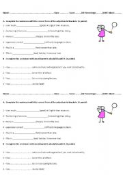 English Worksheet: Modal verbs and adjectives(comparatives, superlatives)