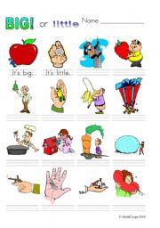 English Worksheet: Big or Little?: worksheets and flash cards part 1 of 2 (5 pages)