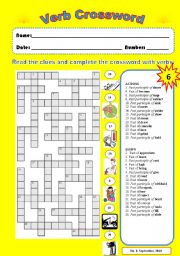 English Worksheet: Verb crossword 6