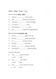 English Worksheet: Countable and Uncountable Nouns (Much, Many, Some, Any, etc.)