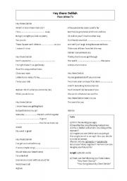 English Worksheet: Hey There Delilah - Lyrics and Follow-up writing tasks