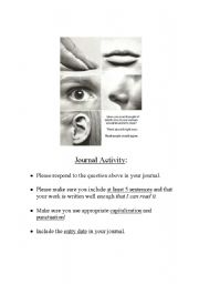 English Worksheet: 5 Senses Writing Activity