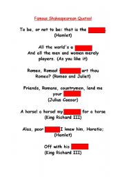 English worksheet: Famous Shakespearean Quotes