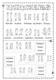 English Worksheet: Numbers (11-20) ) MATCHING - FULLY EDITABLE 2/2