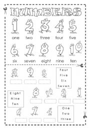 English Worksheet: Numbers (1-10) MATCHING - FULLY EDITABLE 1/2