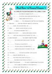 English Worksheet: DO,DONT, DOES, DOESNT