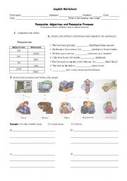 English Worksheet: Possessive Adjectives and Possessive Pronouns