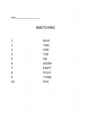 English worksheet: MATCHING NUMBERS