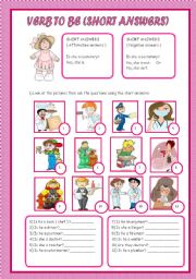 English Worksheet: SHORT ANSWERS ( VERB TO BE )