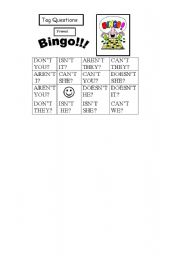 English worksheet: Tag Questions Bingo