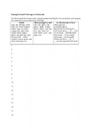 English worksheet: Shopping for groceries and ordering in a restaurant