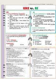 English Worksheet: Uses of AS and LIKE