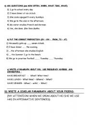 English worksheet: DAILY ROUTINES - FREQUENCY ADVERBS - PRONOUMS - EXERCISES