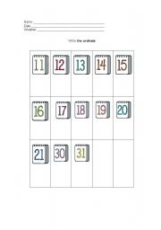 English worksheet: Ordinals 10 to 20