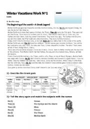 English Worksheet: Reading Comprehension Greek Legend