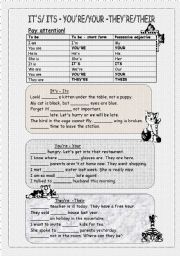 English Worksheet: Their/Theyre - Its /Its- Your/Youre