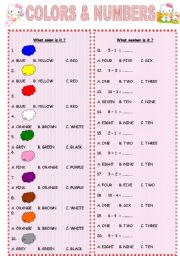 colors & numbers ( TEST ) - ESL worksheet by sweetdreamja
