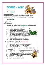English Worksheet: Quantifiers: Some & any