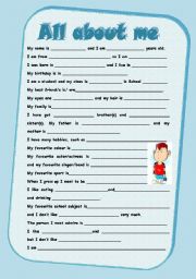 English Worksheet: all about me 