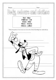 English Worksheet: Human body, clothes and colours