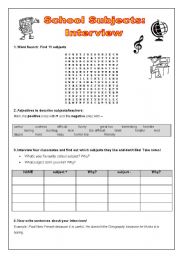 English Worksheet: School Subjects