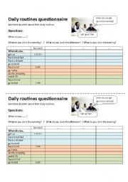 English Worksheet: Daily routines questionnaire