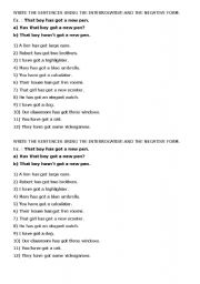 English Worksheet: TO HAVE GOT: INTERROGATIVE AND NEGATIVE FORM