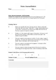 English Worksheet: Music Journal Rubric