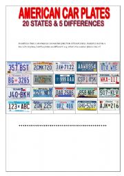 English Worksheet: American Car Plates Part 1