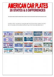 English Worksheet: American Car Plates part 2