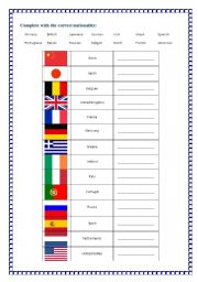 English Worksheet: Nationalities