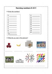 English worksheet: Revising 0-20