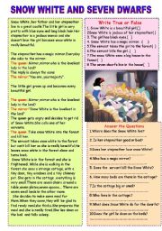 English Worksheet: Snow White andSeven Dwarfs(Simple Present tense)