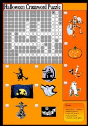 English Worksheet: Halloween Crossword Puzzle - Editable