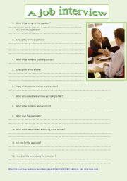 English Worksheet: Listening - A job interview + key