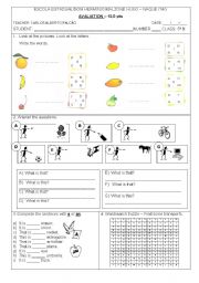 English Worksheet: fruits, transports, this / that, a / an