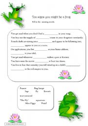 English Worksheet: Ten signs you might be a frog